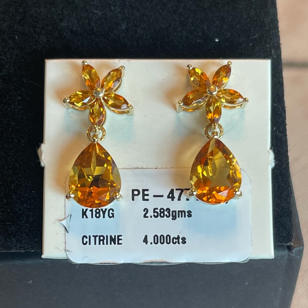 New! 18K Gold Citrine Dangling Earrings